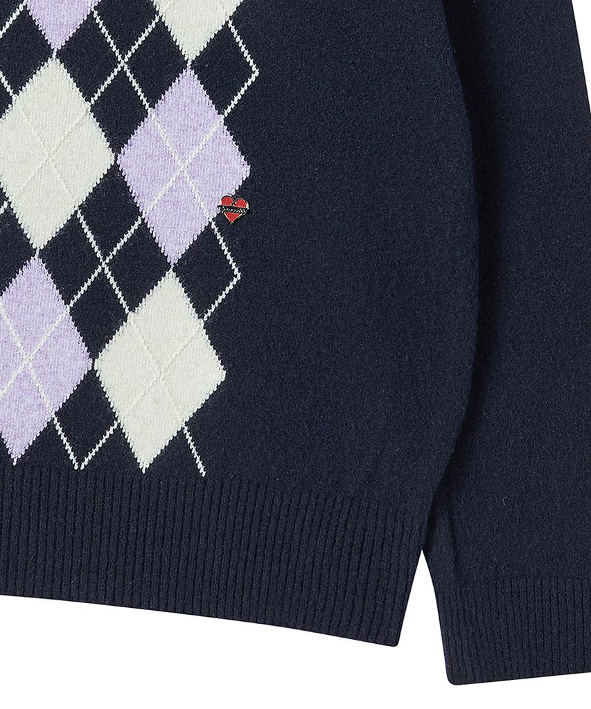 BEYOND CLOSET Romantic Modern Argyle Soft Knit Navy