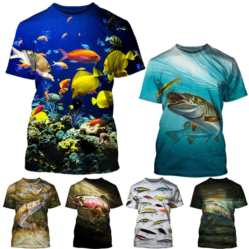 Summer 3D Printed Tee Cool Men 3D Fish T-Shirt Unisex Top
