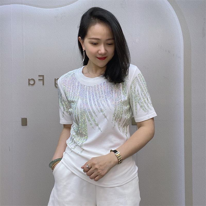 Summer Heavy Duty Women's Trendy Hot Drill Short Sleeve European Style Plus Size T-shirt