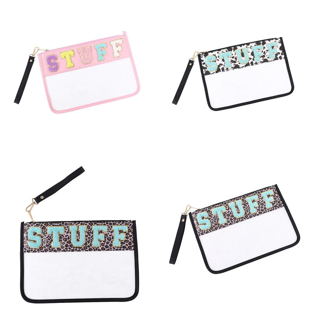 Clear Pvc Embroidered Alphabet Travel Toiletry Bag With Colorful Design