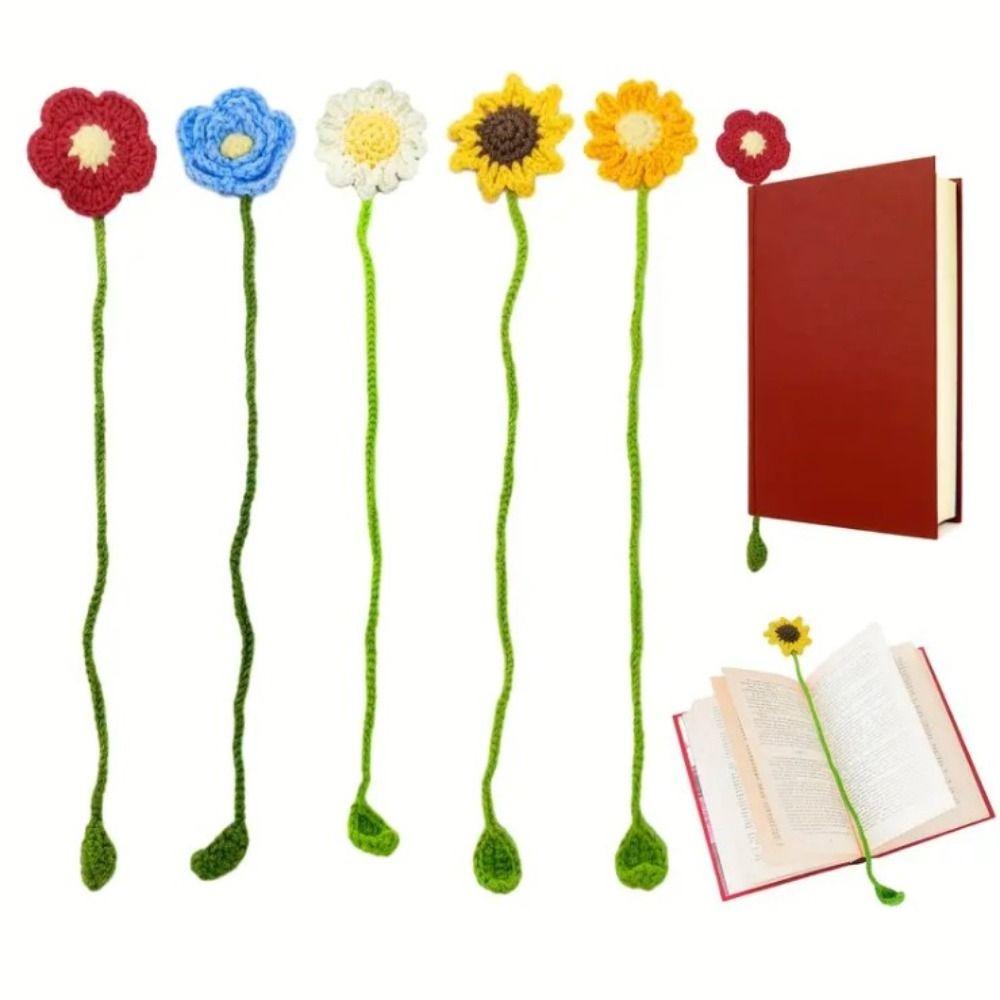 Handmade Floral Pendants Unique Crochet Book Marker Creative Knitted Bookmark Reader