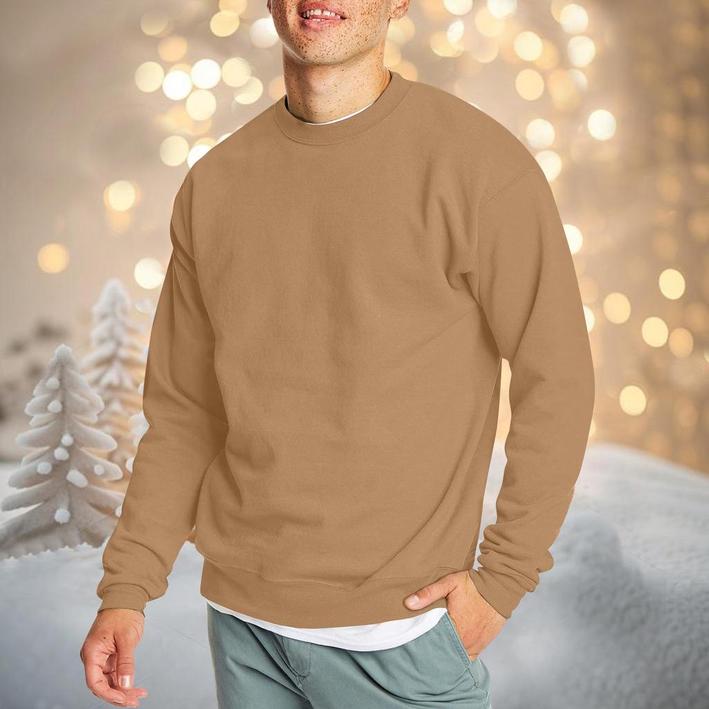 Men's Casual Fashion Comfortable Solid Color Round Neck Pullover Sweatshirt Sweatshirt
