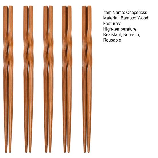 5 пар палочек для еды, нескользящие, устойчивые к высоким температурам, из натурального бамбукового дерева, карбонизированные, китайские палочки для еды, кухонный гаджет