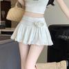 Sweet Elegant Loose Lace Short Skirt Women France Solid High Waist Ruffle Mini Skirts Female Summer Thin Lace Up Skirt