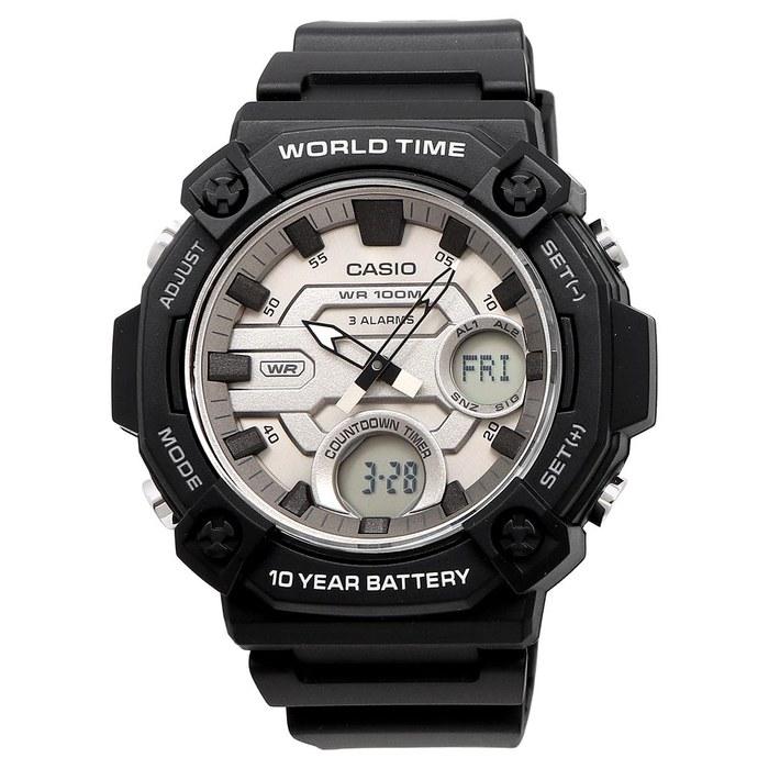 Casio World Time Telememo Quartz Watch AEQ-120W-7AV Men's Black Metallic Gray