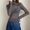 Spring Women's High Neck Mesh Base Shirt, Long Sleeved T-shirt Top