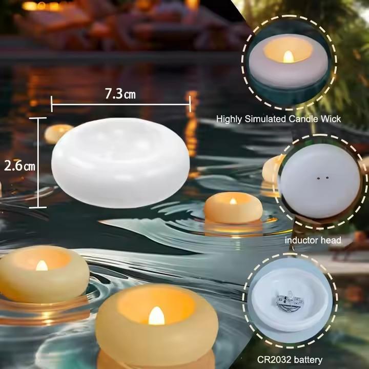 Flameless LED Floating Waterproof Plastic Candles Tea Light Romantic Flickering Votive Wax Tealight for Party Bathroom Decor