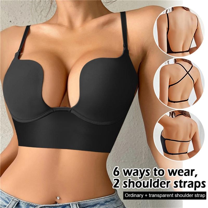 Бюстгальтер с открытой спиной и глубоким вырезом, сексуальный бюстгальтер с глубоким вырезом и глубоким вырезом, свадебный бюстгальтер с открытой спиной, невидимое бесшовное нижнее белье с глубоким U-образным вырезом