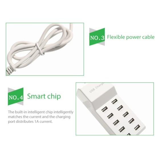 10 Ports USB Station Power Adapter Fast Charging Phone Tablet Camera Charger Hub