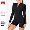 Women's Sexy Open-Neck Zipper Jumpsuit, Long-Sleeved Yoga Fitness Bodysuit