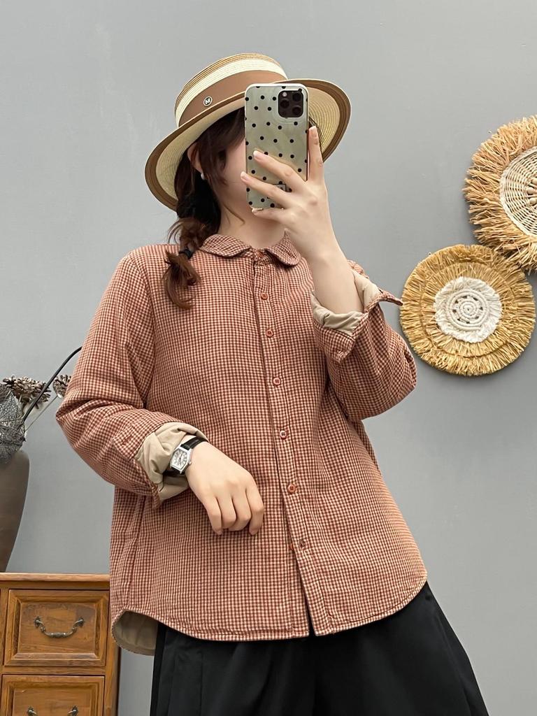 Стильная женская стеганая рубашка-куртка в клетку с хлопковым наполнителем - Коллекция Осень/Зима 2025, Теплый повседневный топ (Стиль 86536)