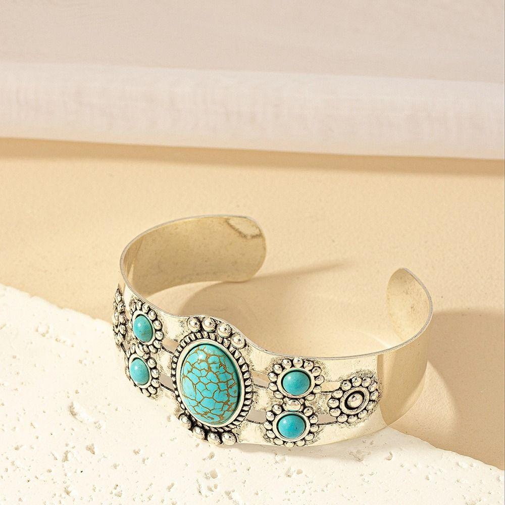 Bohemian Style Turquoise Bangle C Shape Open Cuff Bangle Vintage Imitation Turquoise Bracelet Men