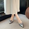 Rivets Metal Buckle High Heels Summer New Pointed Head Shallow Mouth Set Foot Anti-slip Wear-resistant Single Shoes