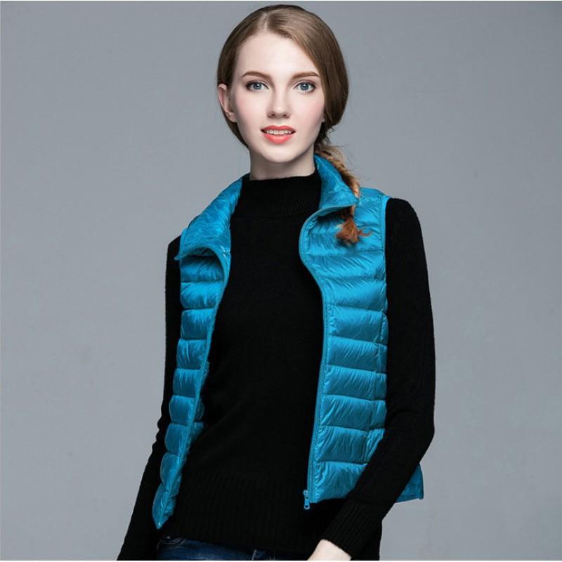 Womens Lightweight Down Vest Winter Short Slim Fit Stand Collar Sleeveless Puffer Daily Wear