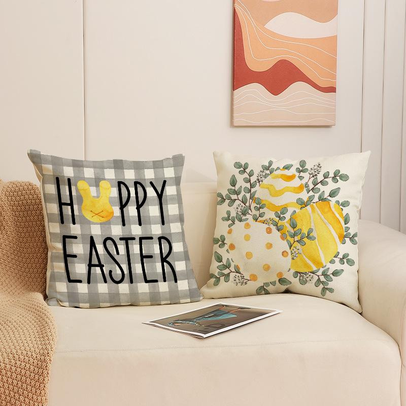 Подушка с принтом пасхального кролика, серый набор, клетчатая квадратная наволочка, декоративная диванная подушка для гостиной