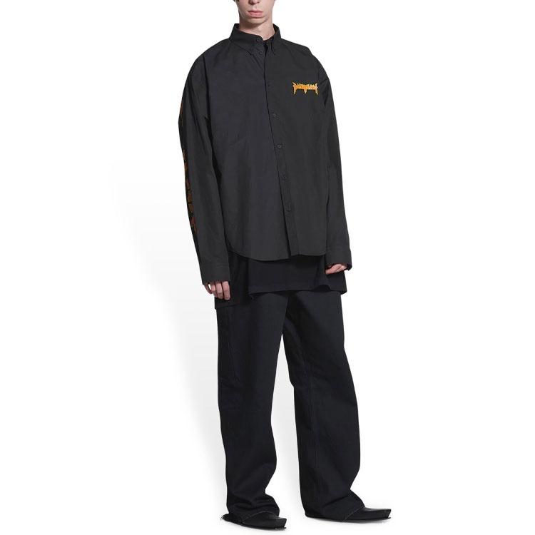 Balenciaga Metallica Long Sleeve Shirt Oversized Fit 'Black Orange' Men's 699053TYB181000