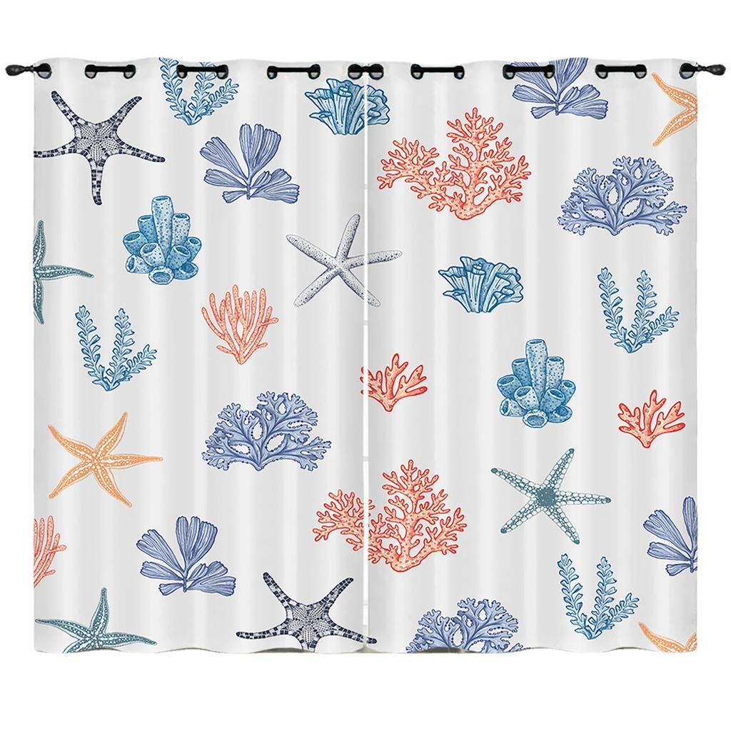Curtain Ocean Turtle Starfish 3D Digital Printing Blackout Curtain Punching