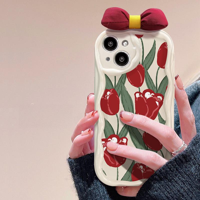 Подходит для Apple 15 Чехол для мобильного телефона iPhone 14/13promax Tulip Bow 11/12 Силиконовый чехол Anti-Fall Xr