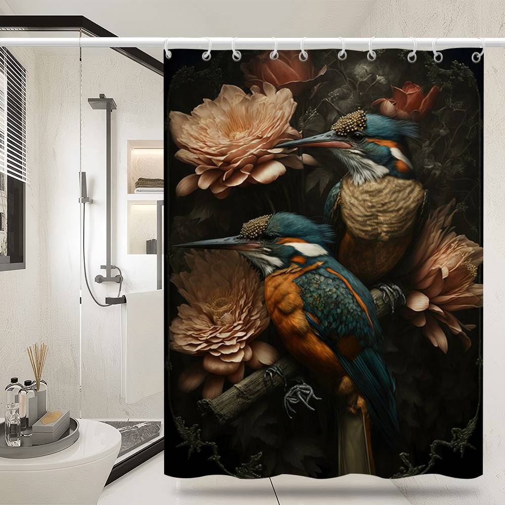 Винтажные Птицы в Джунглях Цветы Холст Картина Простая Перегородка для Душа в Ванной Комнате Сухая Можно Стирать Легкая Непрозрачная Ванна