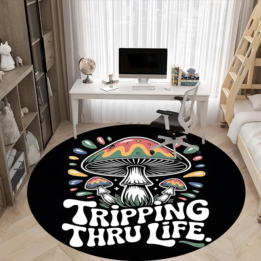 1pc Mushroom Adventure Office Round Area Rug, Under Office Chairs Bedroom Living Room Home Decor, Room Deco, Available in Various Sizes