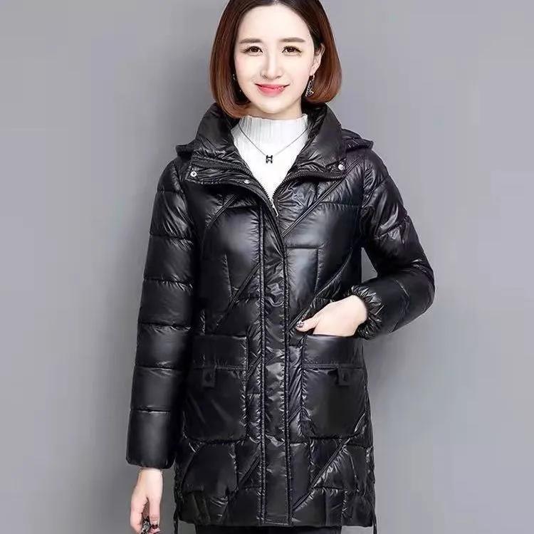 Winter Women Down Cotton Jacket Loose Mid-length Hooded Warm Thicken Outwear Casual Female Parkas Overcoat