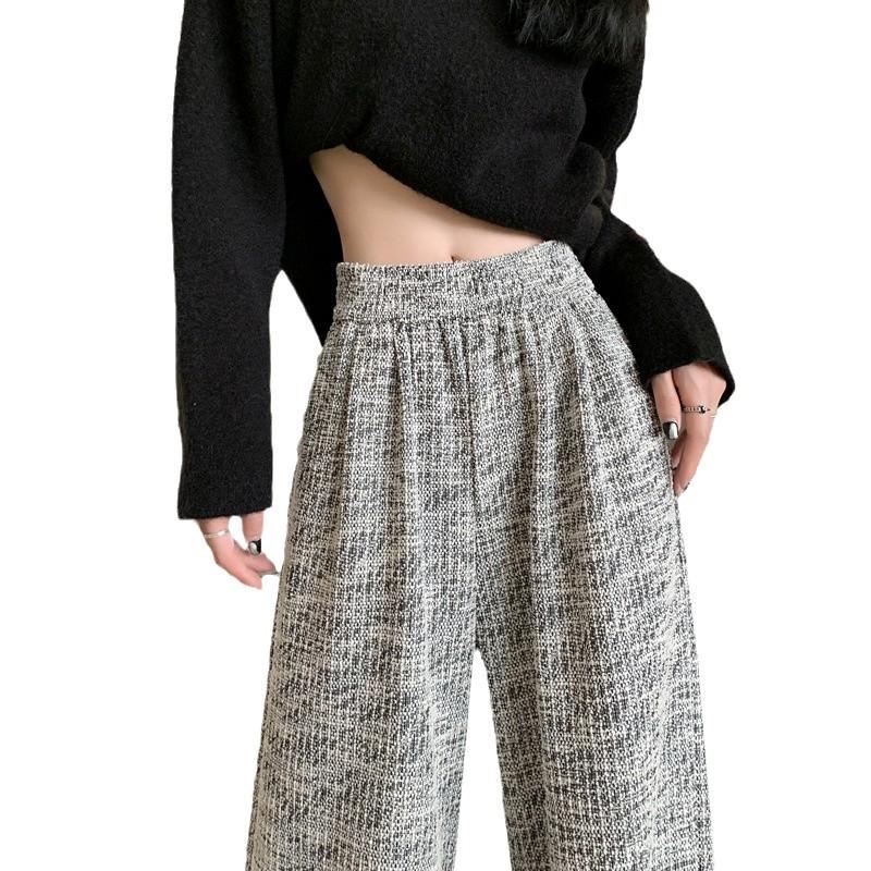 Весна и осень Новый дизайн Sense Small Fragrant Wind Tweed Широкие брюки женские драпированные ленивые прямые брюки для мытья полов