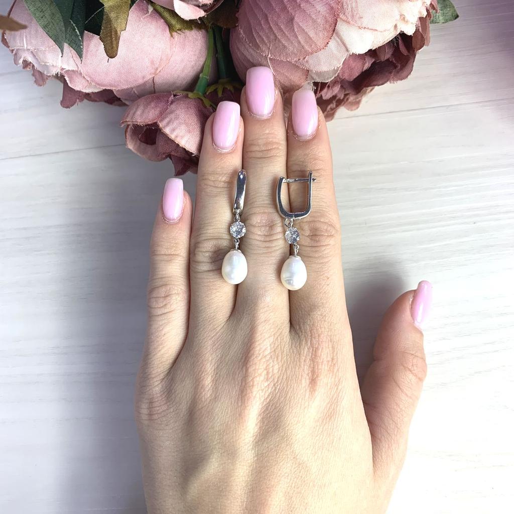 Серебряные серьги с натуральным жемчугом 8ct (2041351)