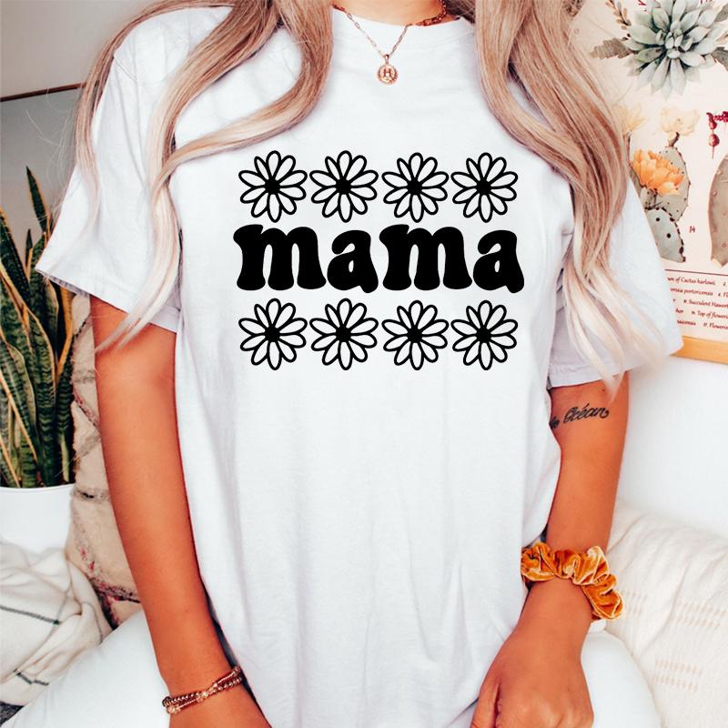 Ретро Цветочный MAMA Графические Футболки Женские Подарок на День Матери для Новой Мамы Милая Футболка Мамы Леопардовая Молния Футболка с Круглым Вырезом Мамы