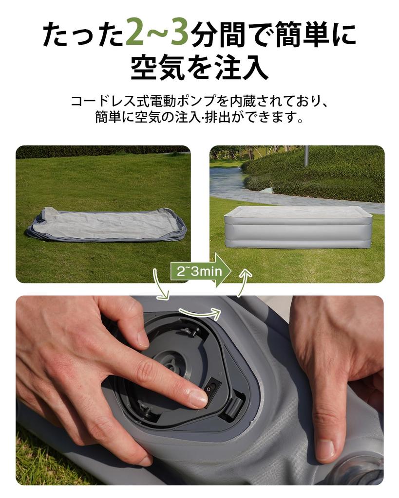 Коврик Air Air Air с USB-зарядкой, удобный складной, для предотвращения стихийных бедствий, 191 x 99 x 45, сумка для хранения и ремонта, в комплекте кровать, матрас, насос, кровать,