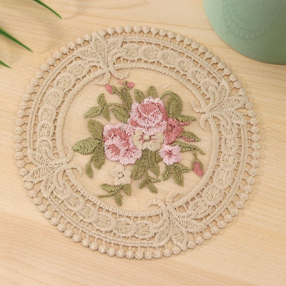 Embroidery Fabric Table Decoratio Insulation Mat Plate Mats Lace Coaster Coffee Cups Coasters