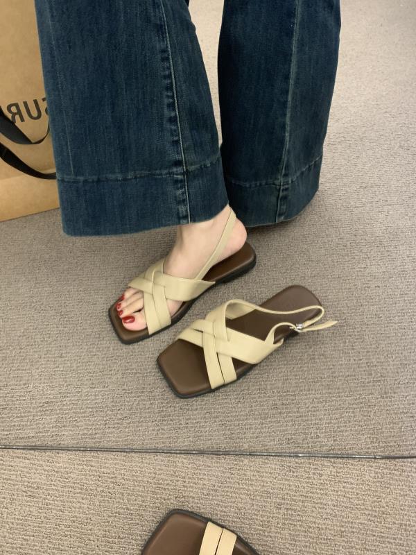 Модные удобные туфли с открытым носком для женщин, римские сандалии, дышащие, с перекрестными ремешками, лето 2025, пип-то, ретро, гладиаторские, новые квадратные балетки для девочек