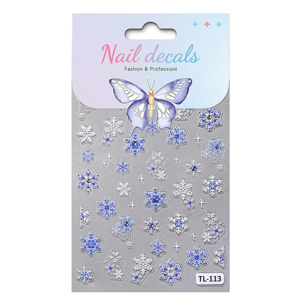 Кристальные Алмазные 5D Рельефные Наклейки для Ногтей «Ледяная Синяя Снежинка» - Зимние DIY Украшения