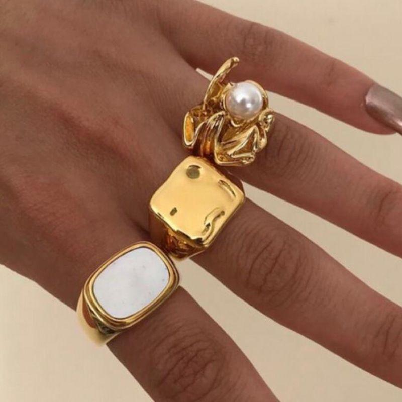 European & American Metal Texture Ring Set: Smooth, Exaggerated Geometric Open Rings for Women