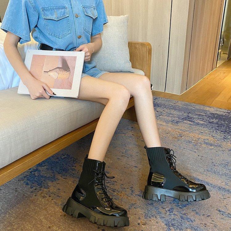 Женские ботинки женские мотоциклетные ботинки черные носки ботинки ботильоны женские на платформе нескользящие водонепроницаемые модные зимние