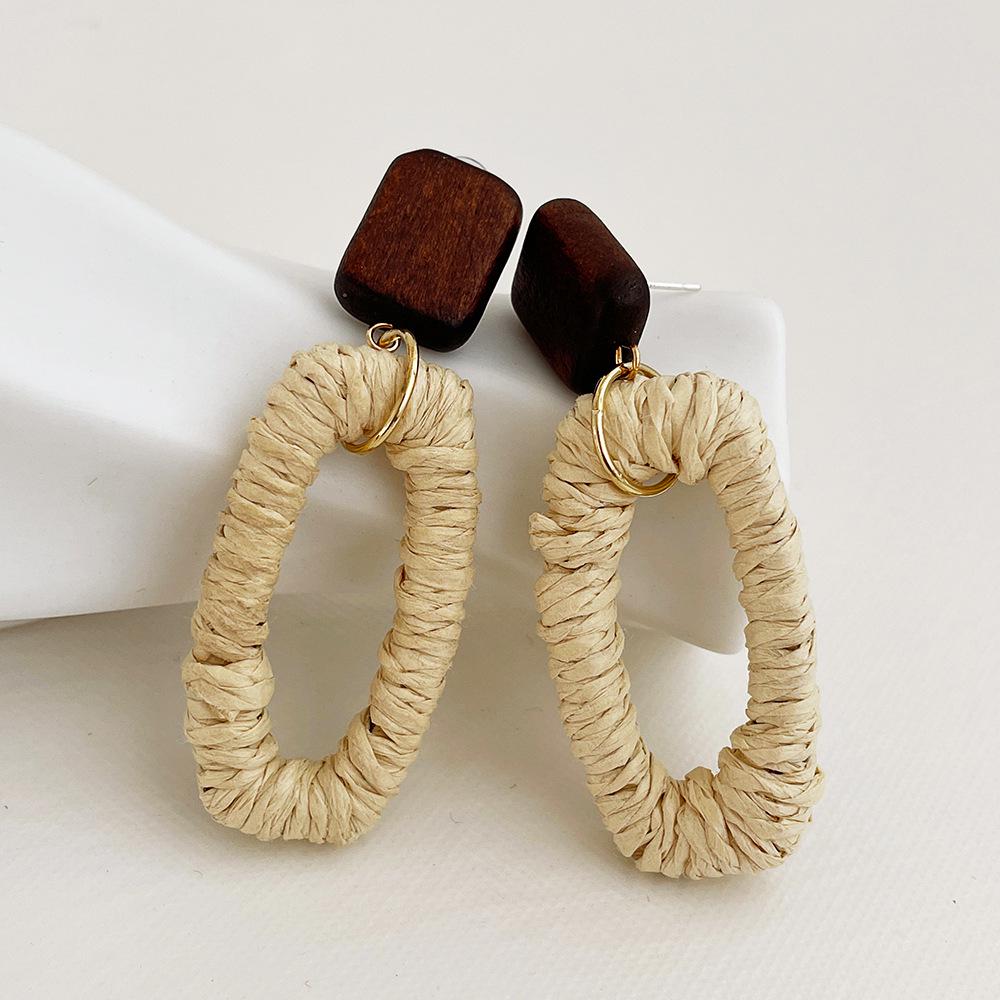 Серьги Dongdaemun Handmade Retro Rattan - Дизайн Natural Woven Log для женщин
