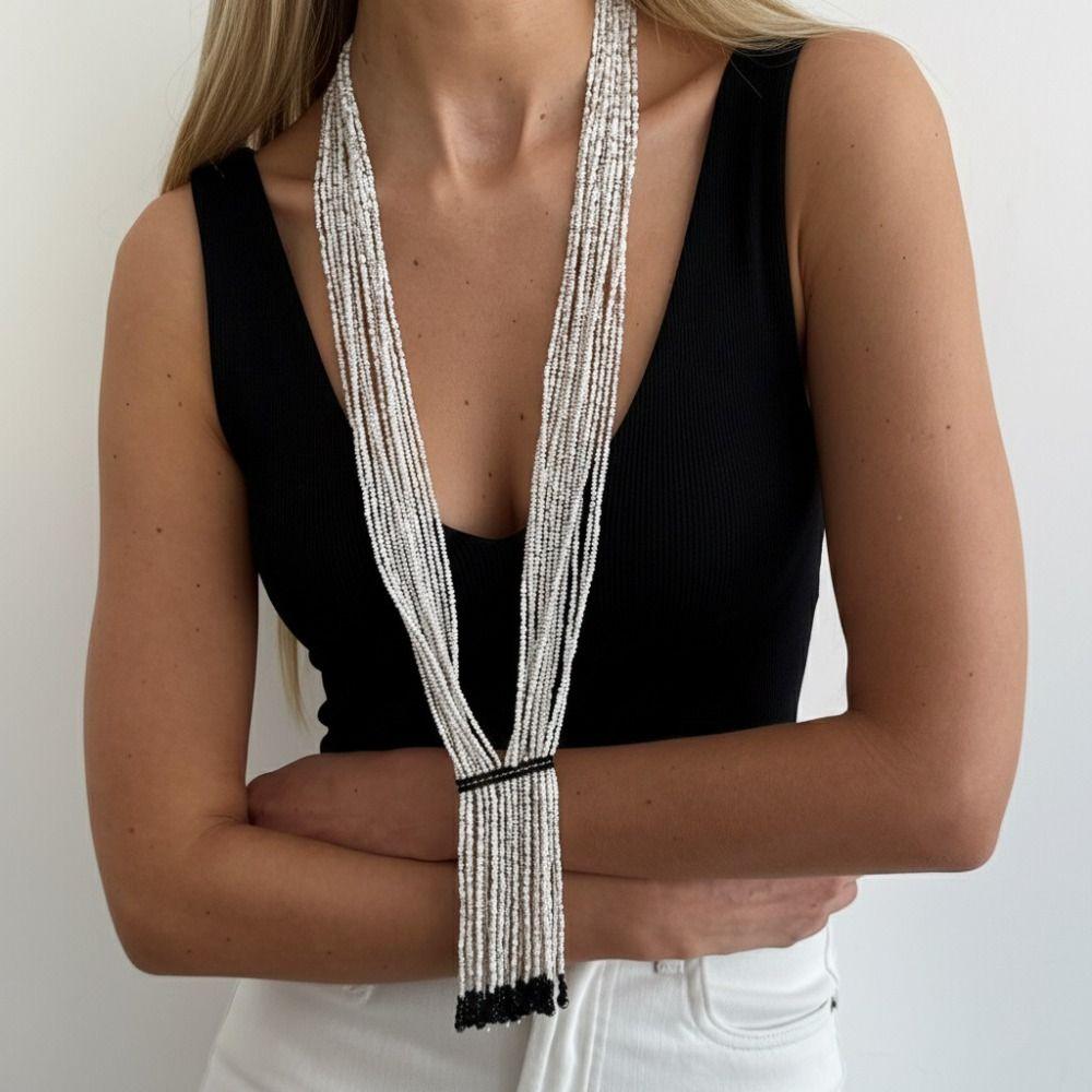 Floral Multi-Layer Beads Necklace Metal Chain Tassel Collarbone Chain Multi Layer Choker  Girls