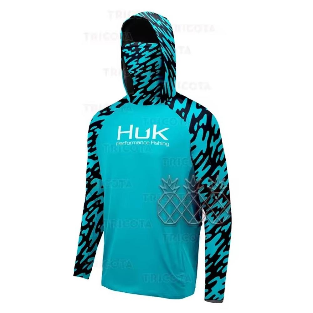 HUK Fishing Hooded Shirt Face Mask Scarf Fishing Suit Men's Long Sleeve Breathable Quick Dry Fishing Suit