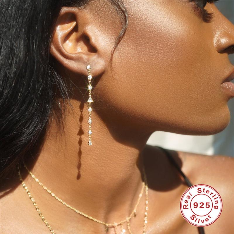 Серьги-кисточки из стерлингового серебра S925 с бриллиантами, серьги-мини-треугольники, серьги-скрепки, серьги-серьги, темпераментные серьги, женские