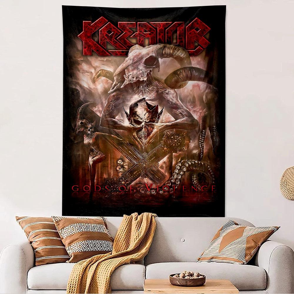 Kreator Tapestry Wall Hanging, Gods of Violence Album Poster Art, Rock Wall Decor for Bedroom Living Room Dorm