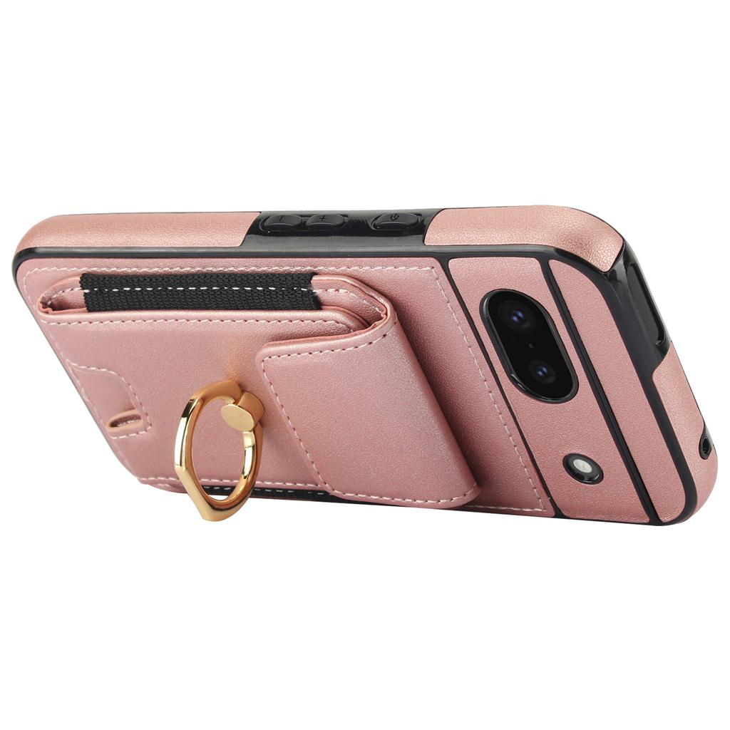 For Google Pixel 8a Kickstand Case PU Leather+TPU Phone Cover with Card Slots