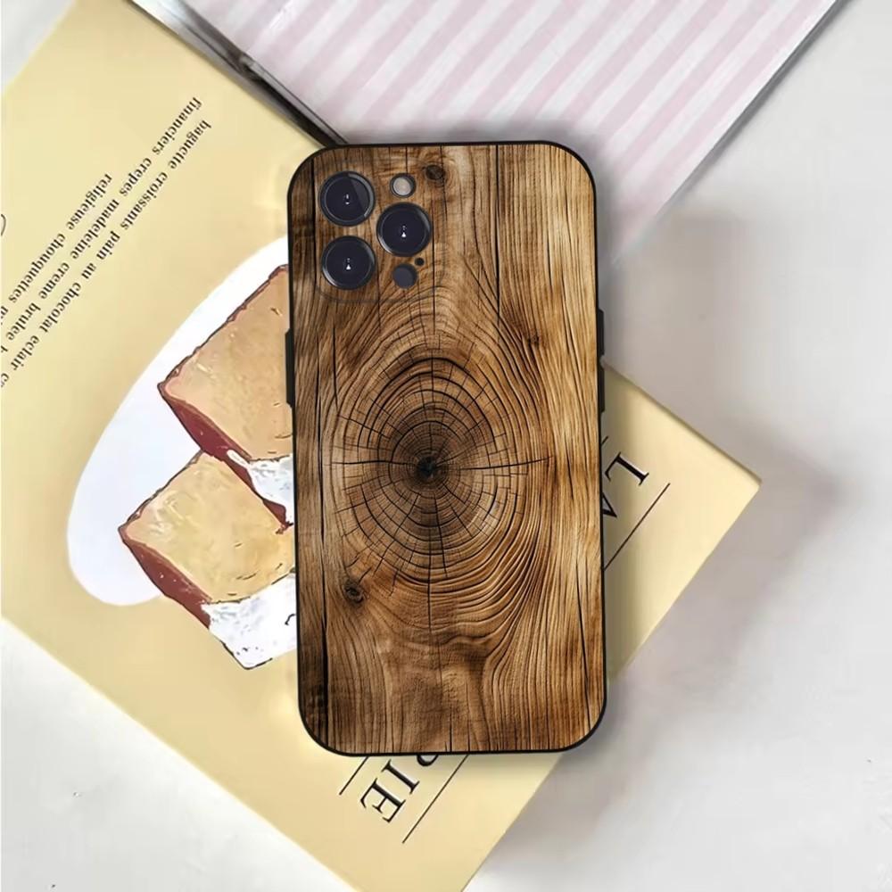 Чехол из натурального дерева для iPhone 16, 15, 14, 13, 12, 11, Pro, X, XS, Max, XR, Plus, Mini Мягкая черная крышка