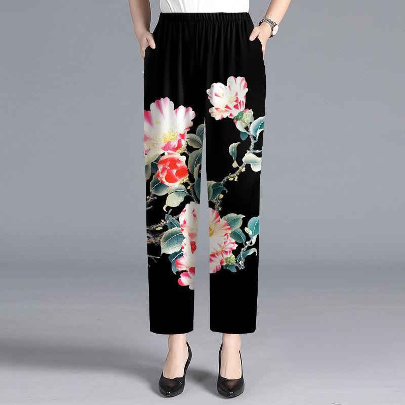 Casual Straight Leg Pants Spring High Waisted Floral Pants Women's Pants