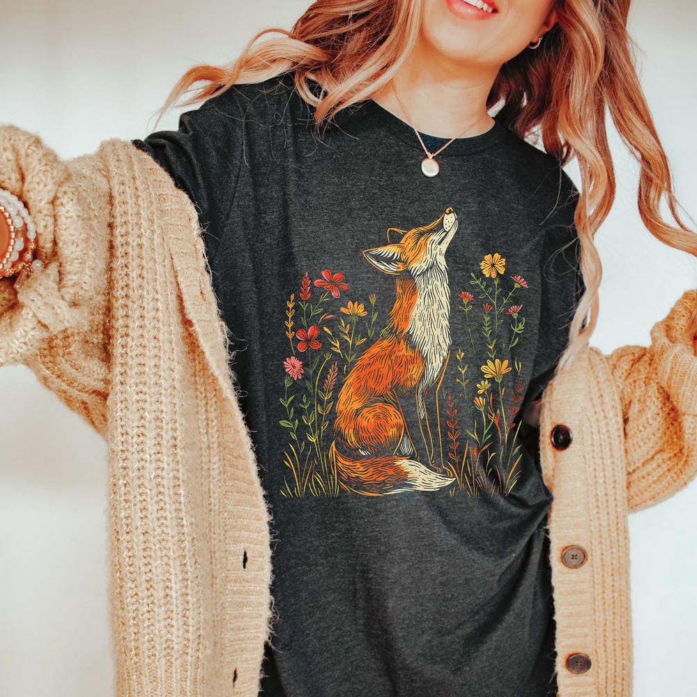 Винтажная рубашка с полевыми цветами и лисой Comfort Shirts Light Academia Cottagecore Forestcore причудливая рубашка повседневная повседневный топ Y2K уличная одежда