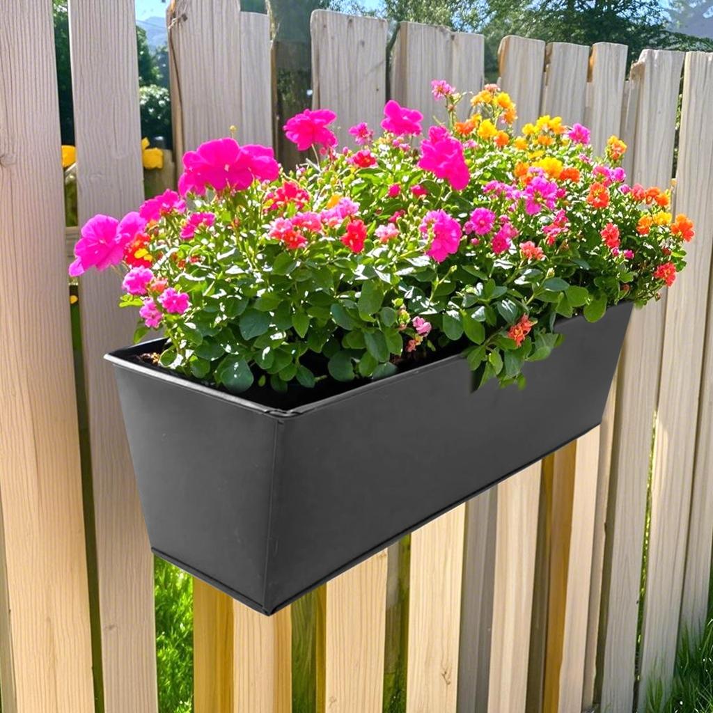 Outdoor Plants Planter Black Metal Iron Hanging Flower Pots Decks Railings Fence Buckets Modern Boho Wall Mount Window Box Plant Holder Hooks Porch