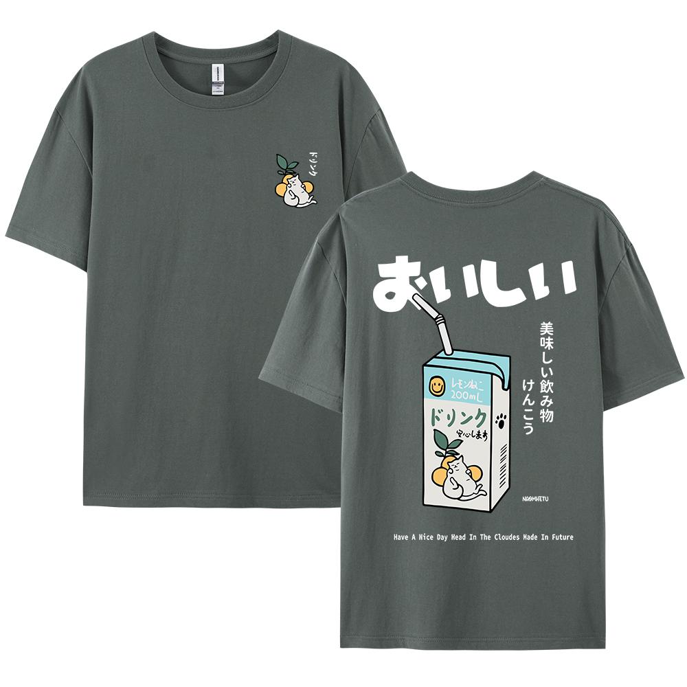 Cute Japanese Cat Print Oversized T-shirt men Women Short Sleeve Loose Casual Tee Shirt Streetwear Tops Cotton Harajuku Clothing