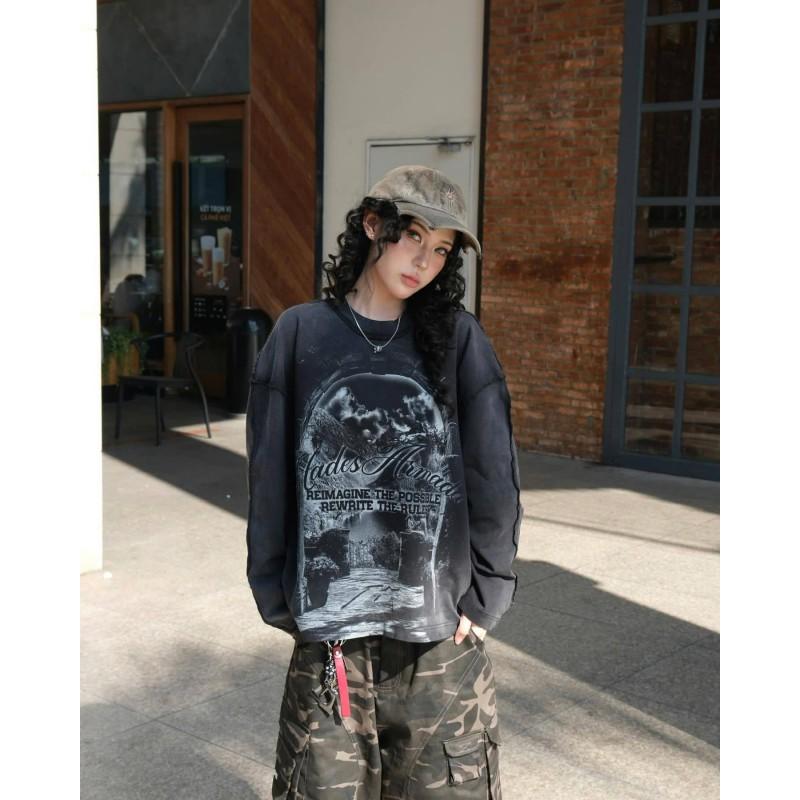 Унисекс Худи Streetwear с Графическим Принтом в Стиле Y2K Свободного Кроя Свитшот с Круглым Вырезом для Подростков и Молодежи
