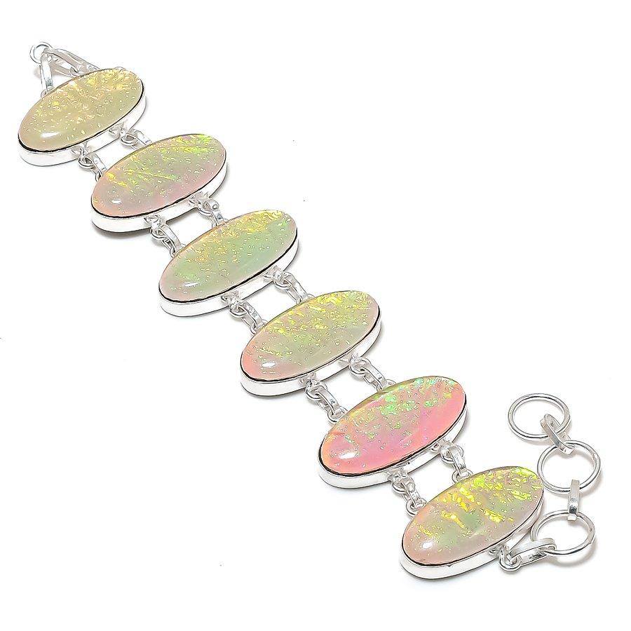 Orange Australian Triplet Opal Oval Shape Gemstone Bracelet Jewelry 8" PT 1249