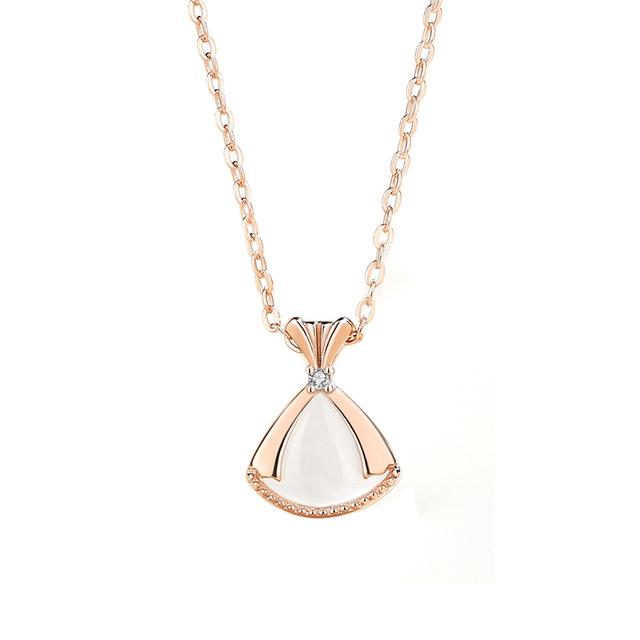 European S925 Sterling Silver Skirt Necklace Aaa Cz Fritillary Simple Rose Color Pendant For Women Birthday Gift Jewelry +Box