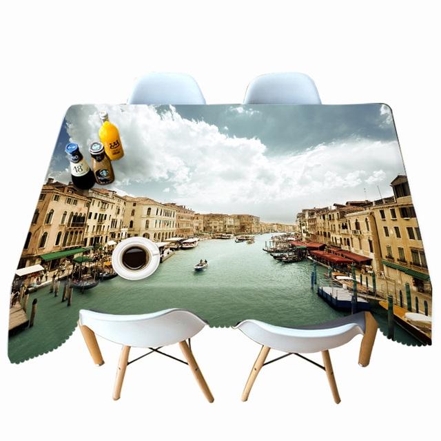 Thicken Cotton Tablecloth Bay City View Night Lights Pattern Rectangular Round Table Cloth For Wedding Picnic Party