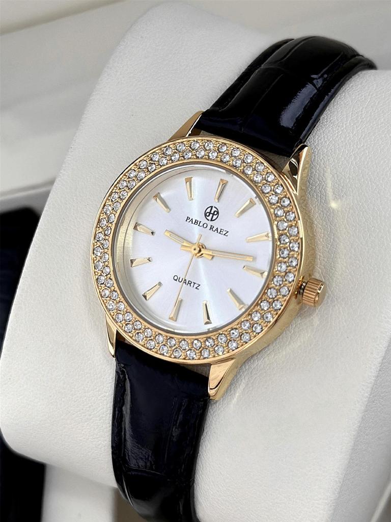 Pablo Raez Women's Quartz Rhinestone Watch with Leather Strap - Trendy & Versatile Gift